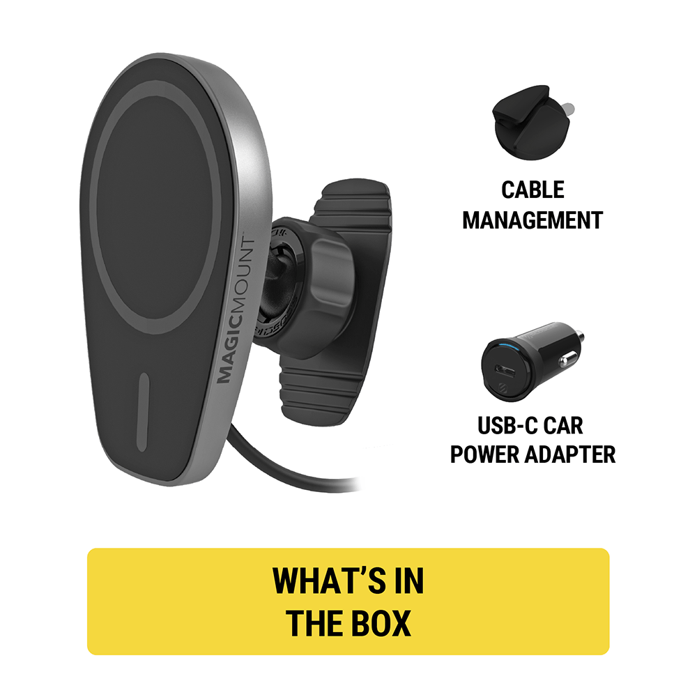 What's in the box: cable management clip and USB-C car power adapter.