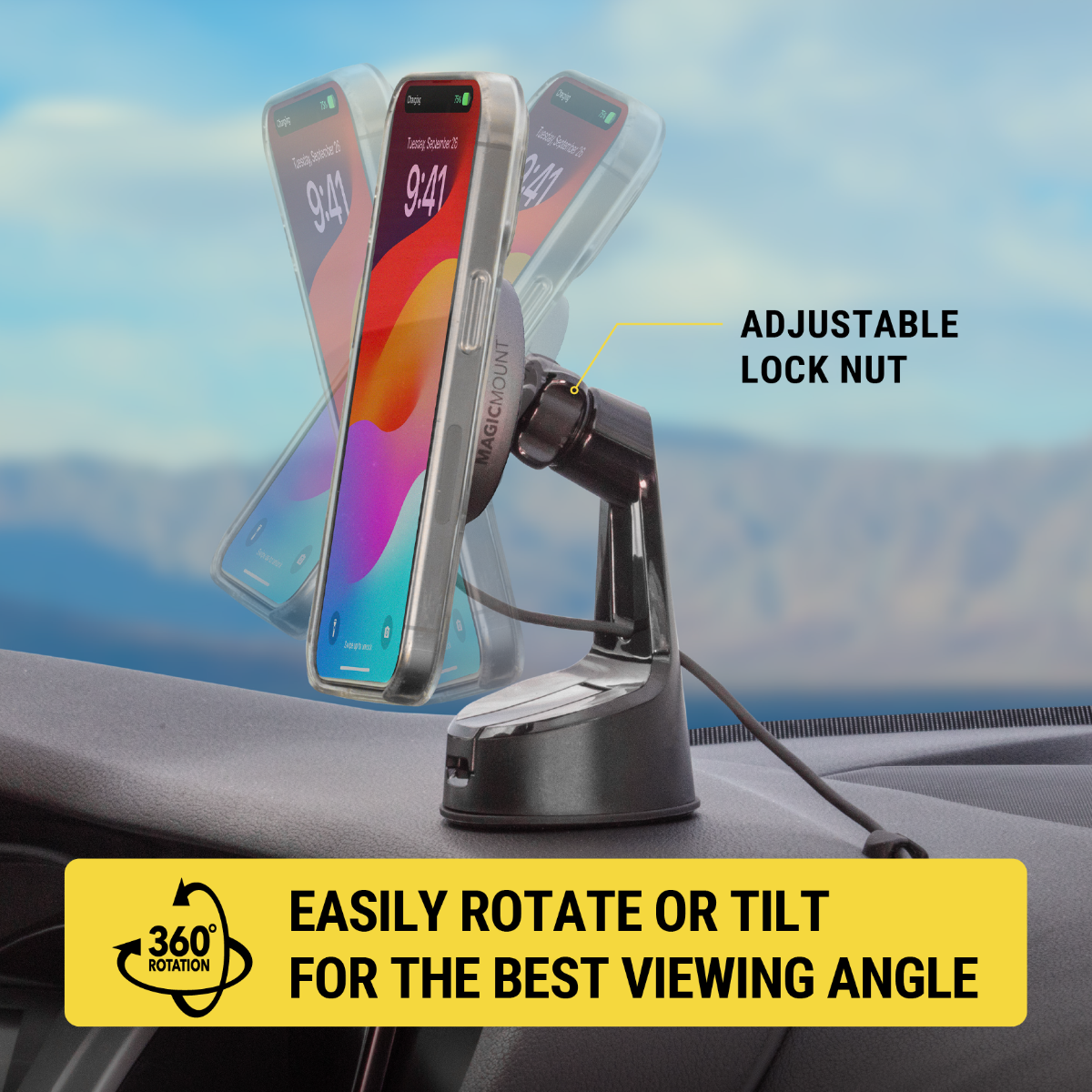 Adjustable lock nut. 360 degree rotation. Easily rotate or tilt for the best viewing angle.