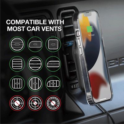 Compatible with most vertical or horizontal car vents but not circular