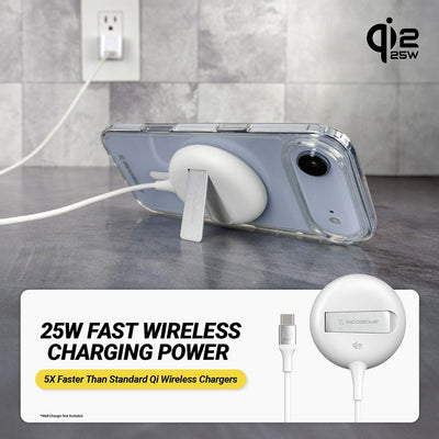 qi2 25W fast wireless charging power. 5X faster than standard Qi wireless chargers. (Wall charger not included)