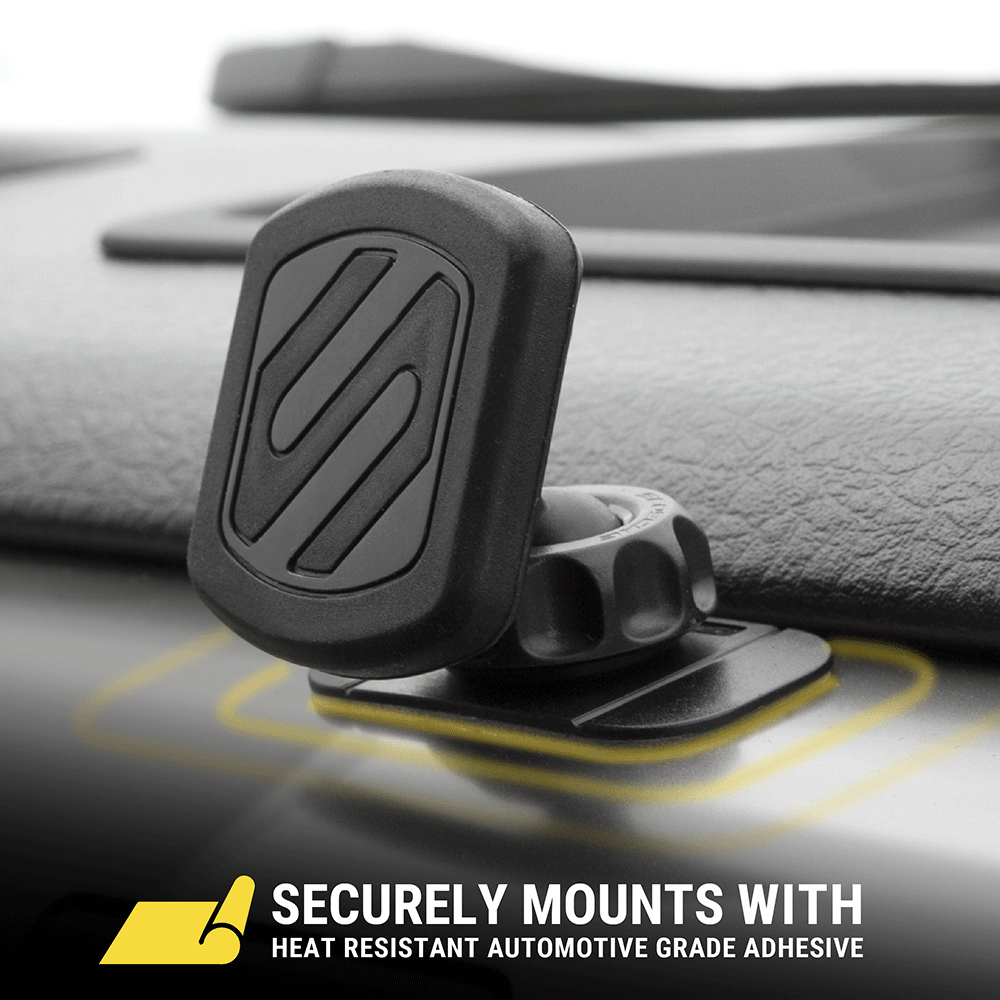Securely mounts with heat resistant automotive grade adhesive