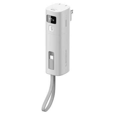 40W Charger with 5K Portable Power Bank & Captive USB-C Cable  White