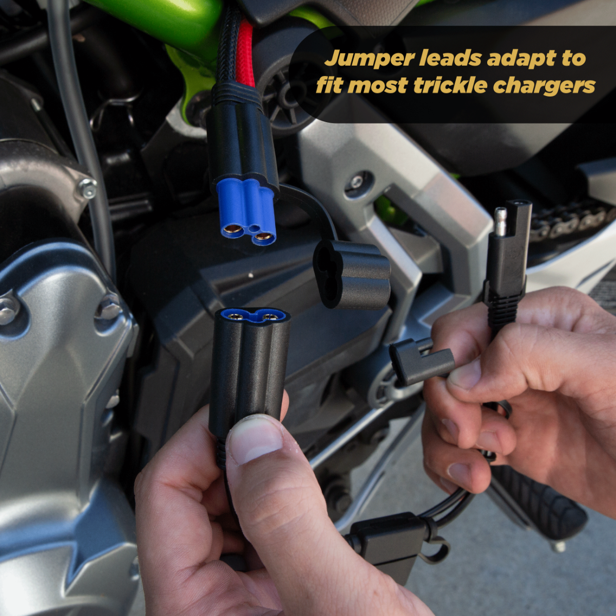Jumper leads adapt to fit most trickle chargers
