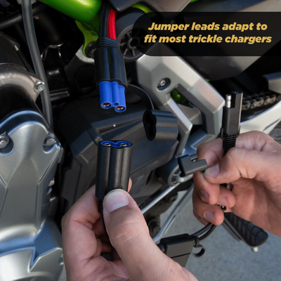 Jumper leads adapt to fit most trickle chargers