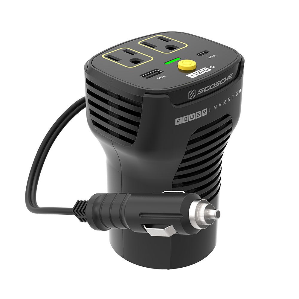150W Power Inverter with AC Outlet  USB-C and USB-A Fast Charging Ports for Cup Holder