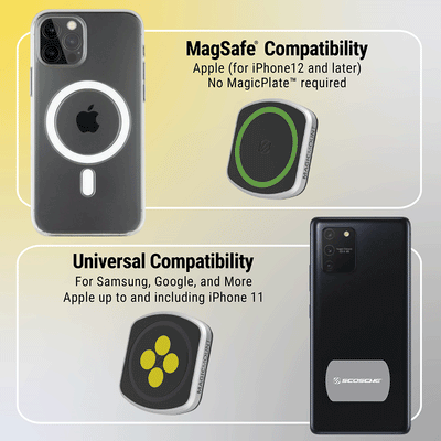 MagSafe Compatibility - Apple (for iPhone 12 and later) no MagicPlate required. Universal compatibility for Samsung  Google  and more (Apple up to and including iPhone 11)