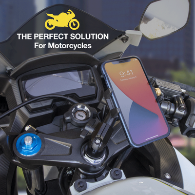 TerraClamp™ Fork Stem Device Mount with iphone attached. The perfect solution for motorcycles.
