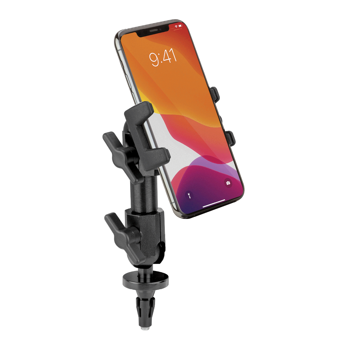 TerraClamp™ Fork Stem Device Mount holding iphone