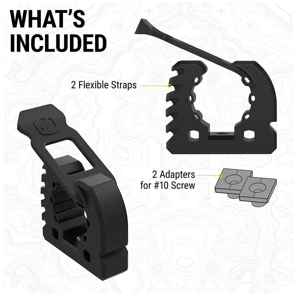 What's Included: 2 flexible straps  2 adapters for #10 screws