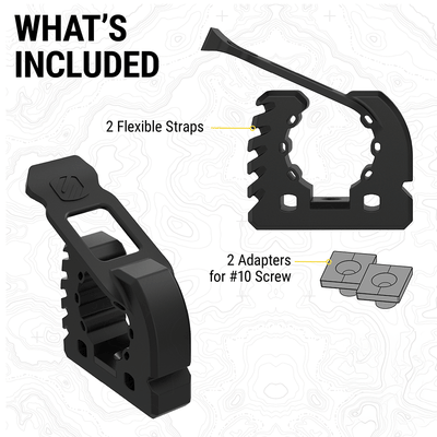 What's Included: 2 flexible straps  2 adapters for #10 screws