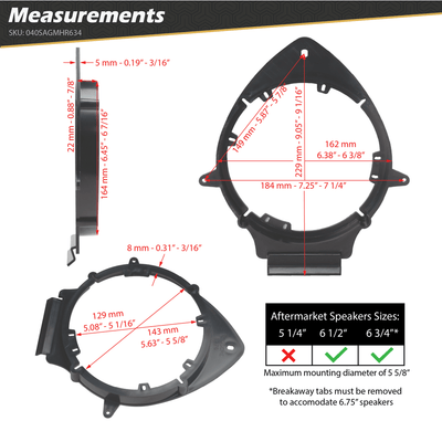 6.5” - 6.75” Speaker Adapters for (1 Pair)