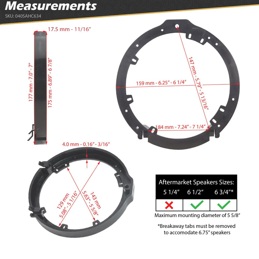 6.5” - 6.75” Speaker Adapters (1 Pair)