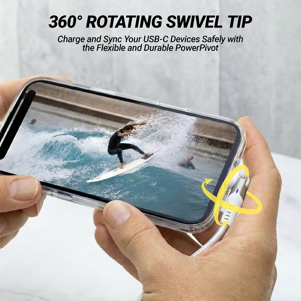 360 Degree Rotating Swivel Tip. Charge and Sync Your USB-C Devices Safely with the Flexible and Durable PowerPivot.
