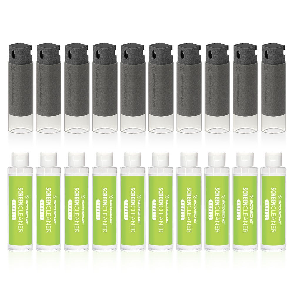 2-in-1 Screen Cleaning Portable Mister with Microfiber Bottle Wiper (10-Pack with 10 Bonus Refills)
