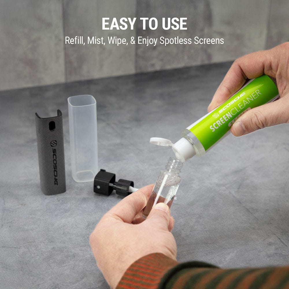 Easy to use. Refills  mist  wipe and enjoy spotless screens
