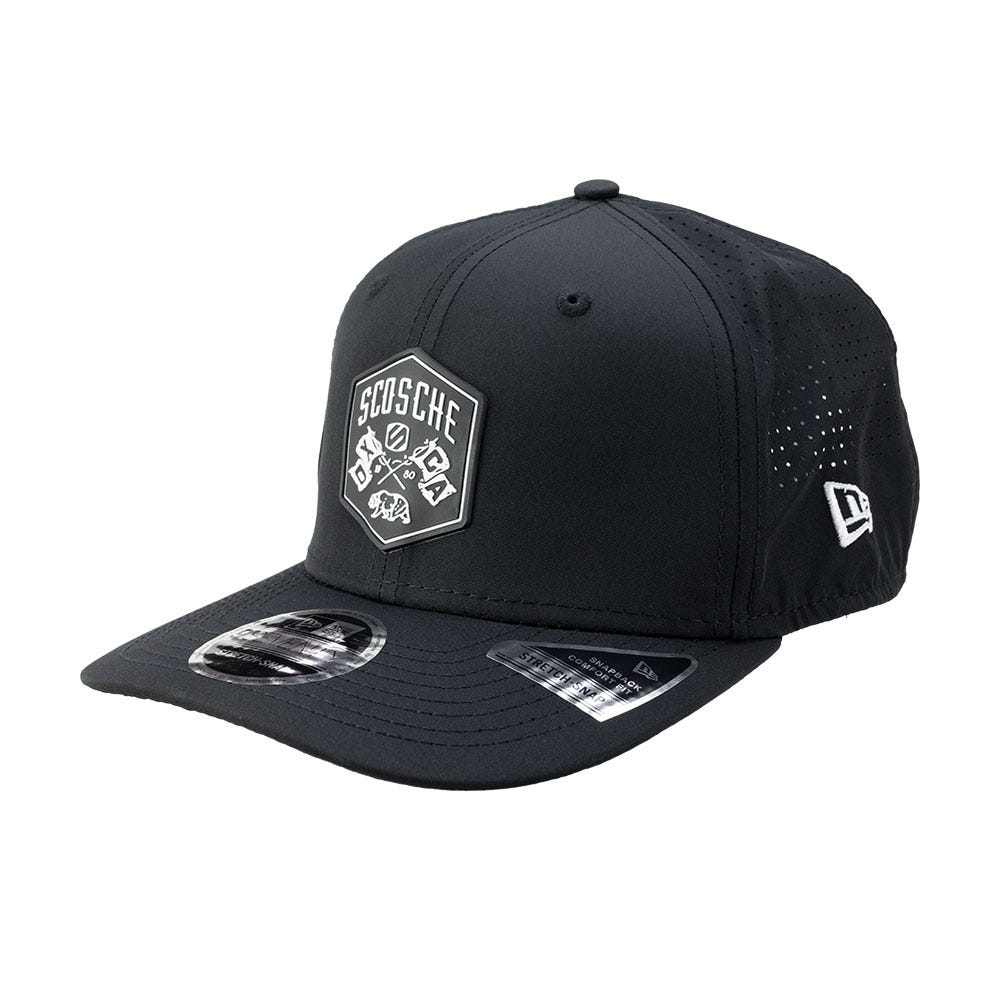 side view Embroidered Rubber Scosche Bear Logo Hat