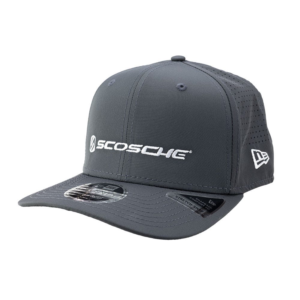 side view Embroidered Scosche Shield Logo Hat - Charcoal