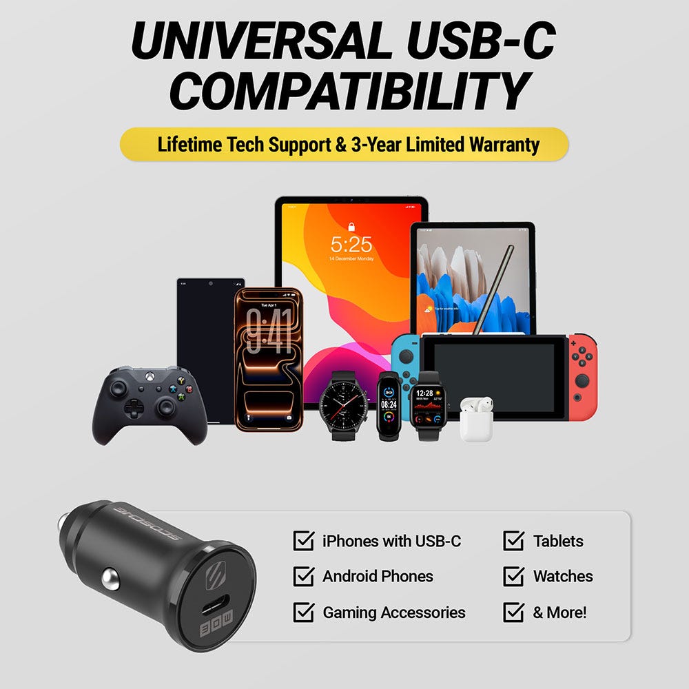 Universal USB-C compatibility. Lifetime tech support and three year limited warranty. iPhones with USB-C  Android phones  gaming accessories  tablets  watches and more