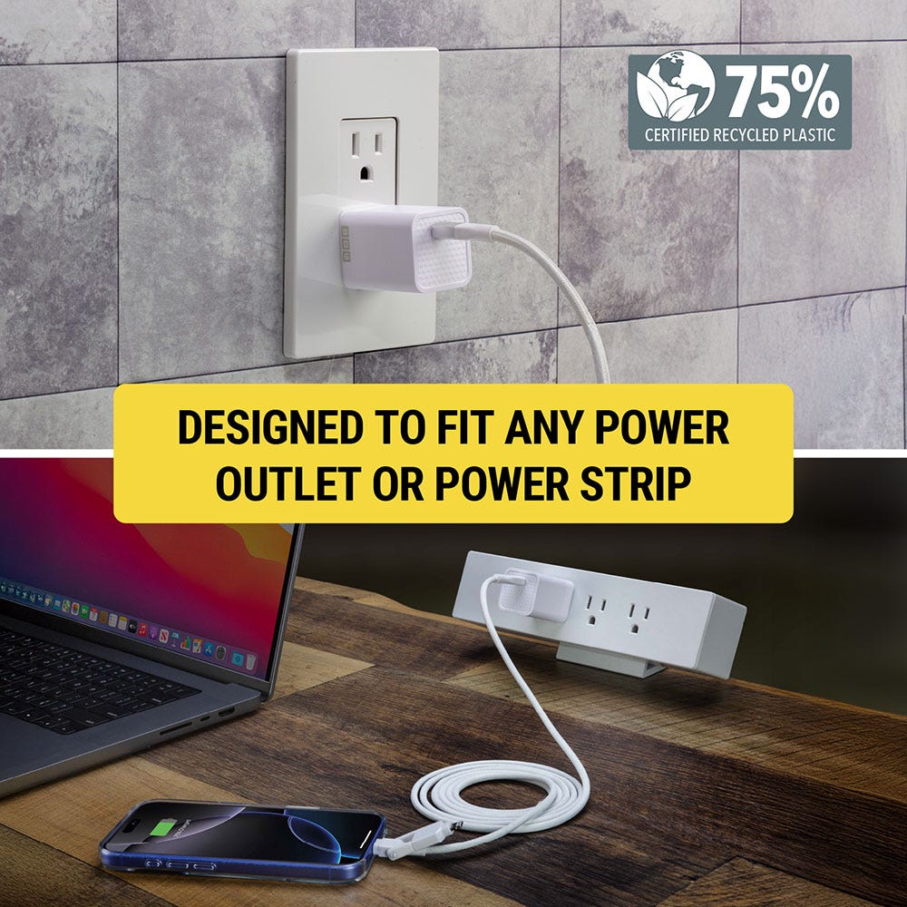 Designed to fit any power outlet or power strip. 75% certified recycled plastic