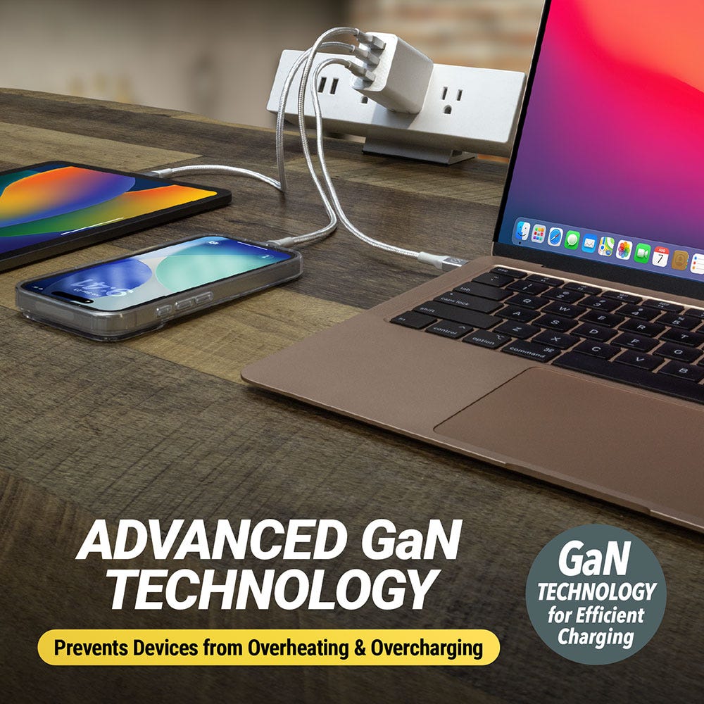 Advanced GaN technology. Prevents devices from overheating and overcharging.