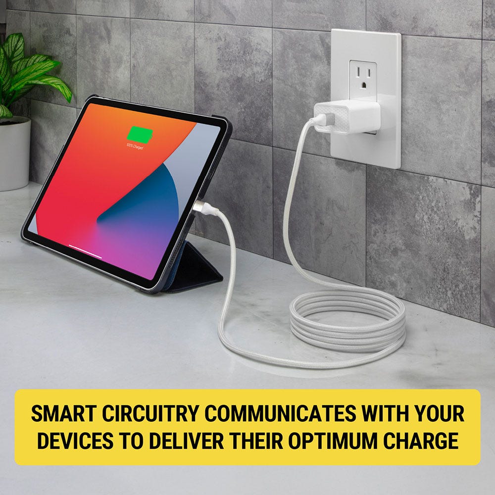 Smart circuitry communicates with your devices to deliver their optimum charge