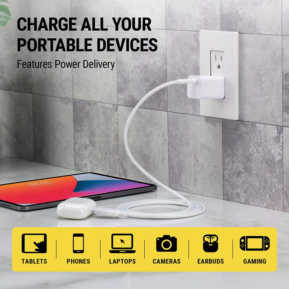 Charge all your portable devices. Features Power Delivery. Works with tablets  phones  laptops  cameras  earbuds  gaming systems