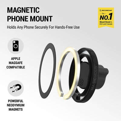 Magnetic phone mount holds any phone securely for hands-free use. Apple MagSafe compatible. Powerful Neodymium magnets. Scosche is the No. 1 mount brand in USA and Canada
