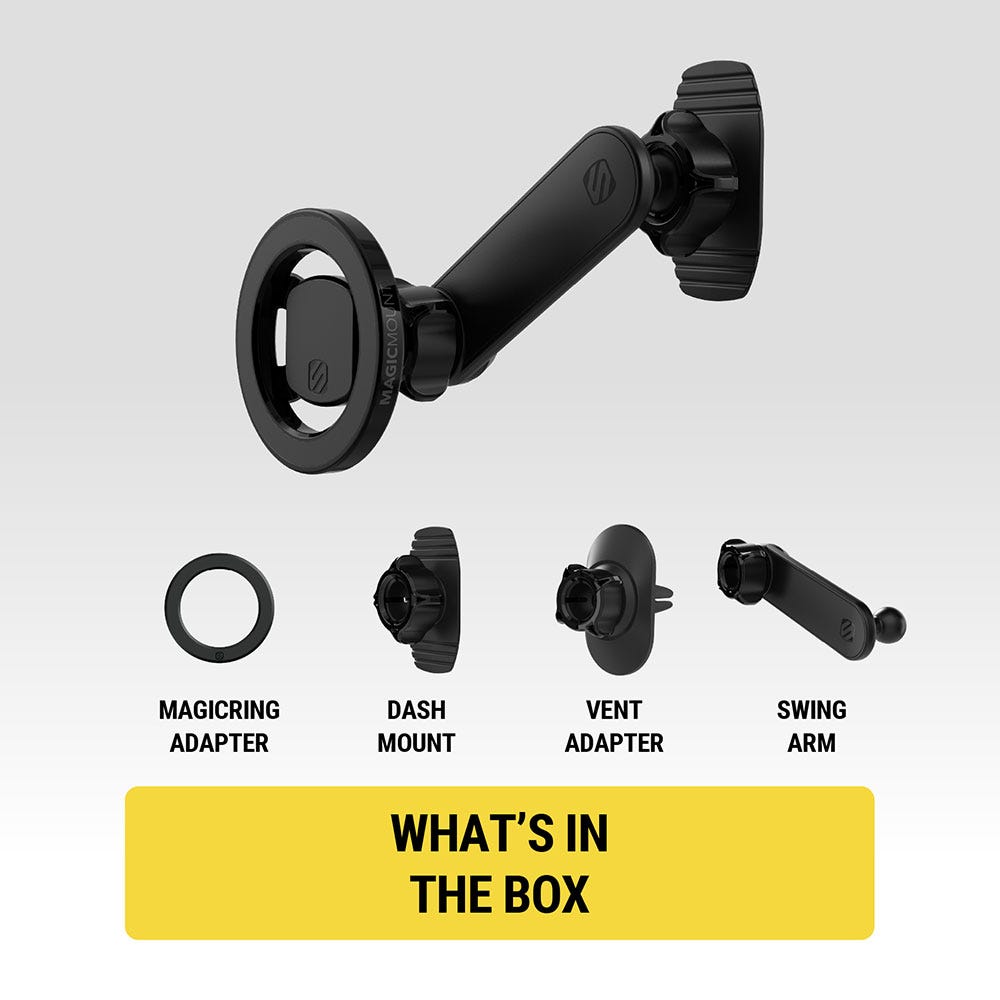 What's in the box: MagicRing adapter  dash mount  vent adapter  swing-arm