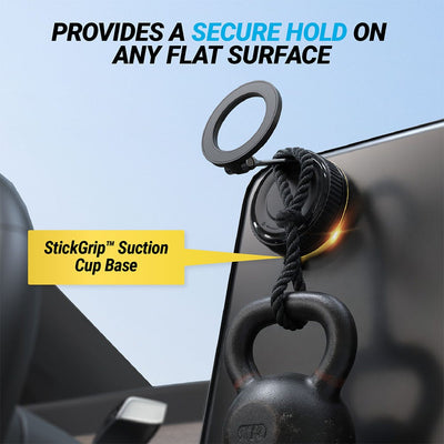 Provides a secure hold on any flat surface. StickGrip™ Suction Cup Base
