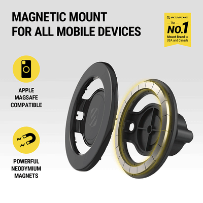 Magnetic mount for all mobile devices. Apple MagSafe compatible. Powerful Neodymium magnets. Scosche is the No. 1 Mount brand in USA and Canada.