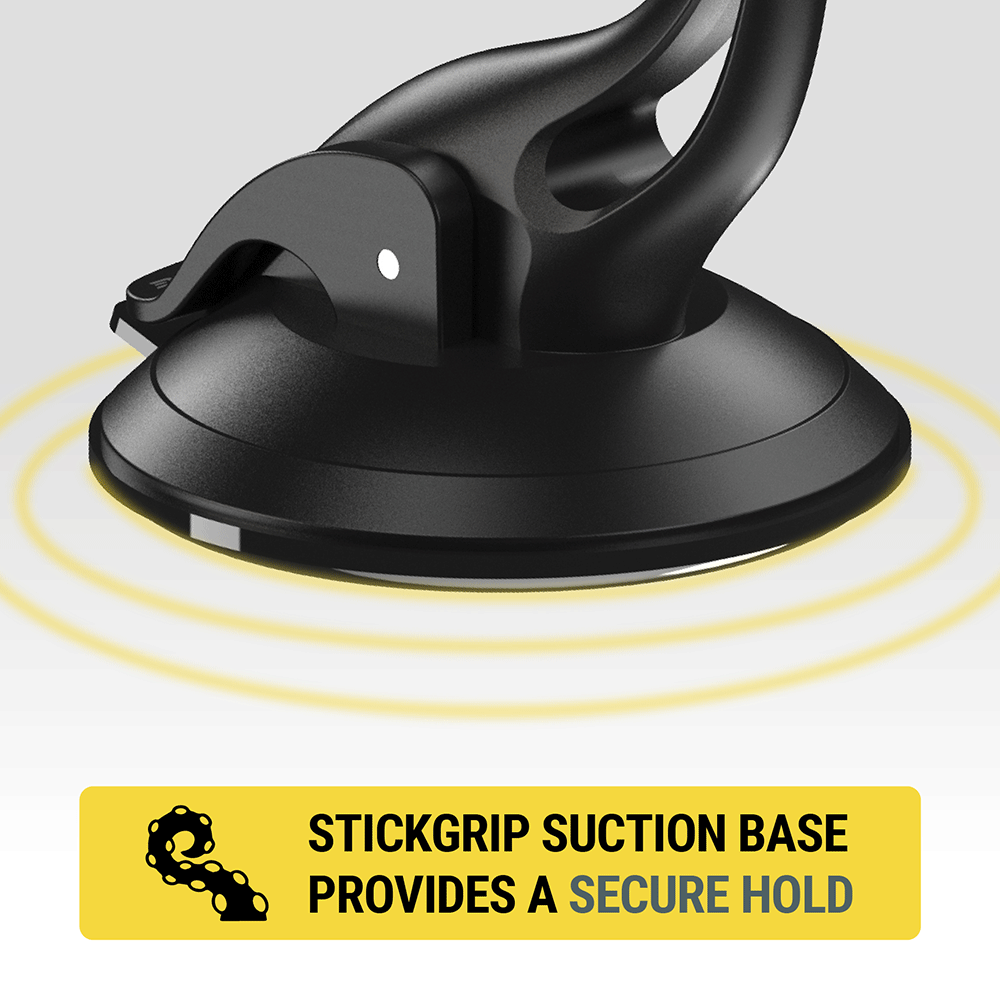 StickGrip suction base provides a secure hold.