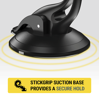 StickGrip suction base provides a secure hold.