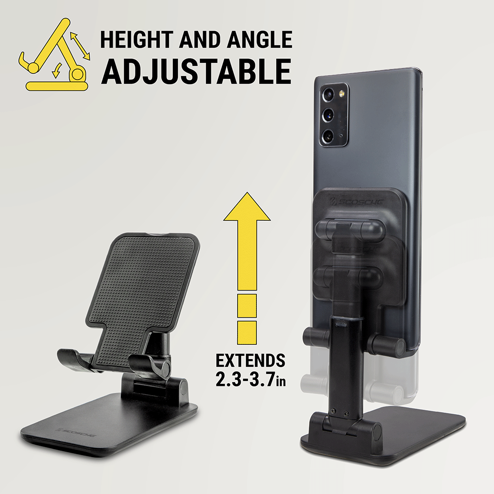 Height and angle adjustable - extends 2.3 to 3.7 inches.