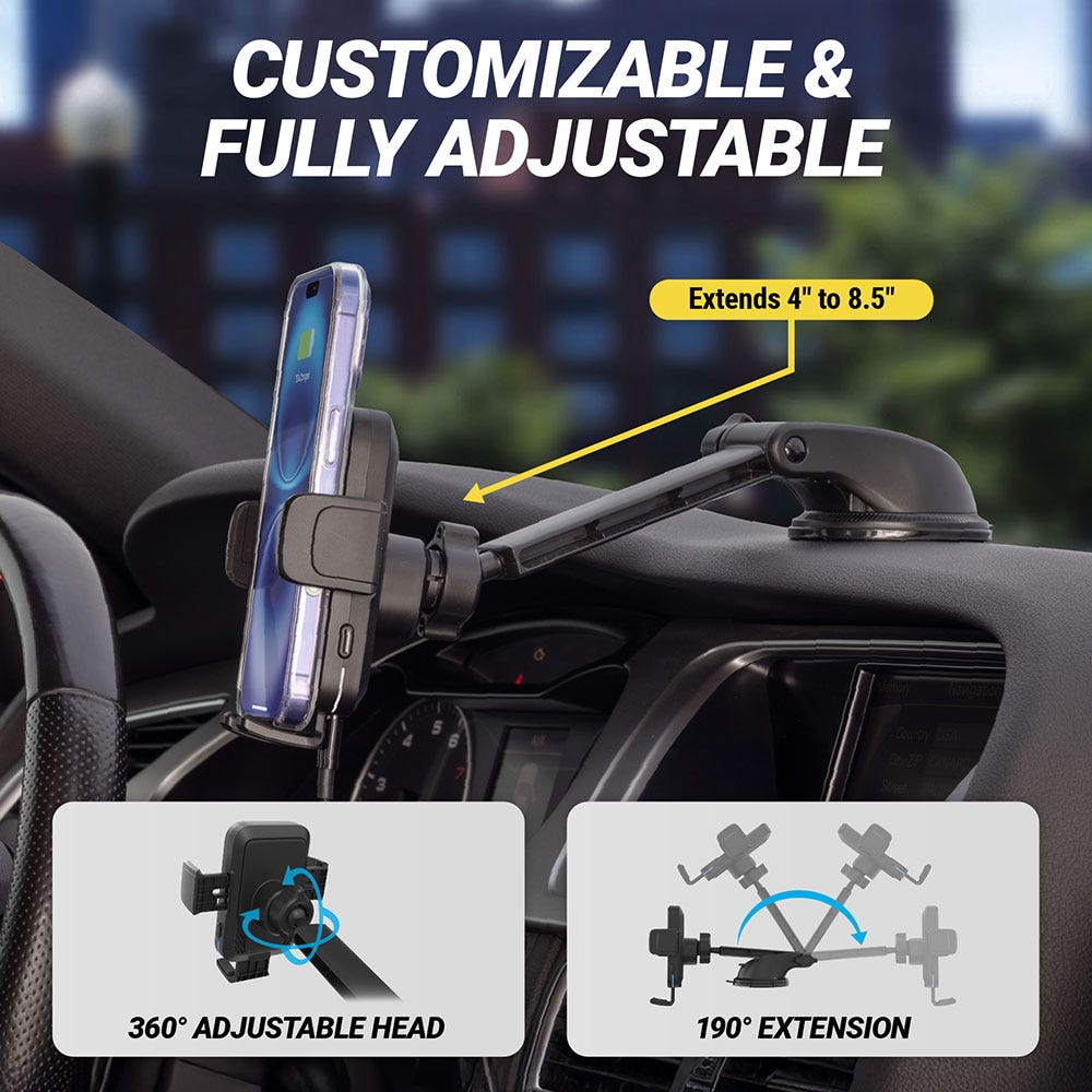 Customizable and fully adjustable. extends 4 to 8.5". 360 degree adjustable head. 190 degree extension. "