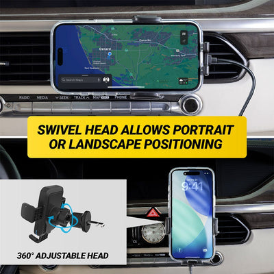 Swivel head allows portrait or landscape positioning. 350 degree adjustable head